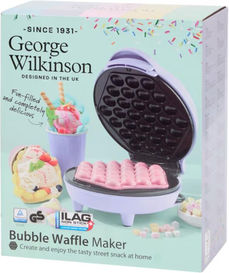 George Wilkinson Bubble Wafelmaker – Antiaanbaklaag – Snel Op Temperatuur – Verkrijgbaar in 3 Kleuren (Groen Violet & Blauw)