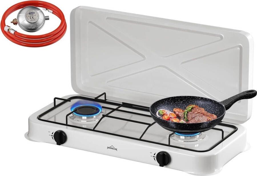 Gerimport Vrijstaande Gas kookplaat 2-pits Los Gasfornuis Voor Thuis Buiten of Camping 2-Pits Wit