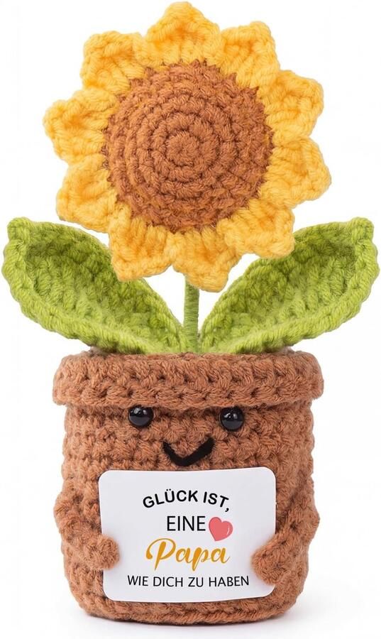 Geschenk voor Papa: Gehaakte zonnebloem met kaart