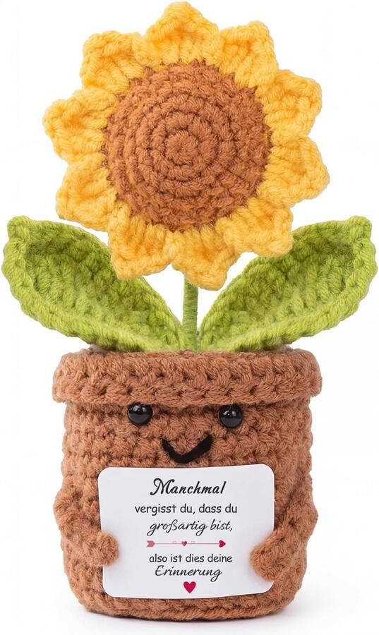 Geschenk voor vrouwen verjaardag handgehaakte zonnebloem met kaart Paasgeschenk voor volwassenen