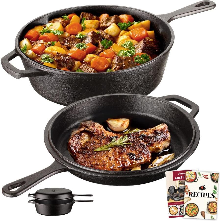Gietijzeren braadpan met deksel 3 liter Ingebrand