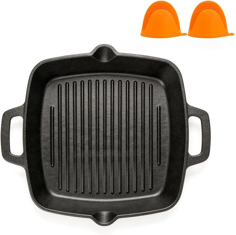Gietijzeren grillpan 30 cm met handgrepen