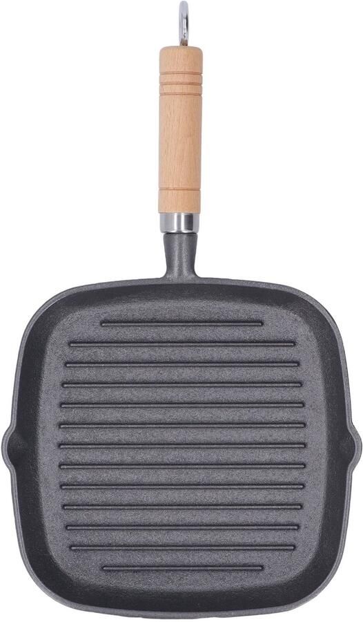 Gietijzeren Grillpan Antiaanbaklaag Houten Handvat