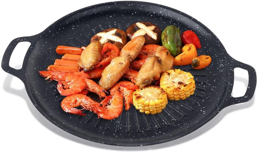 Gietijzeren Grillplaat Geribbelde Bakplaat 34 cm Rond