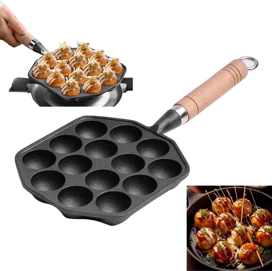 Gietijzeren Takoyaki Pan 14 Gaten Antiaanbaklaag
