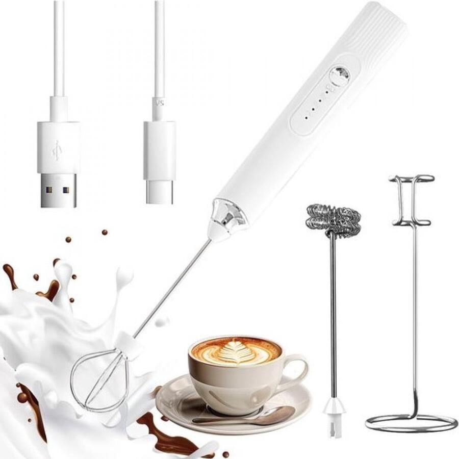 Gigicial Elektrische Melkschuimer Handmelkschuimer 3 Snelheden Voor Microschuim Latteschuim Cappuccinoschuim 1 Stuk Wit