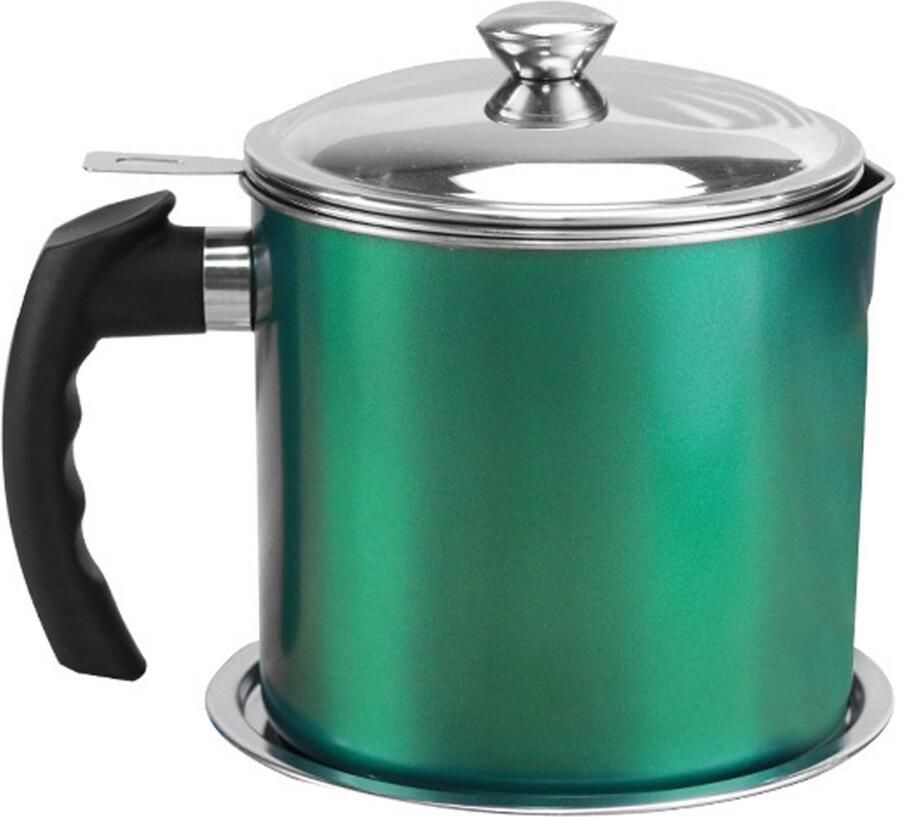 Gigicial Frituuroliecontainer Spekvetbakje Met Zeef Gemaakt Van Roestvrij Staal 304 Voor Eenvoudig Filteren En Schoon Bewaren Van Olie 1 Keukenorganisatie Donkergroen