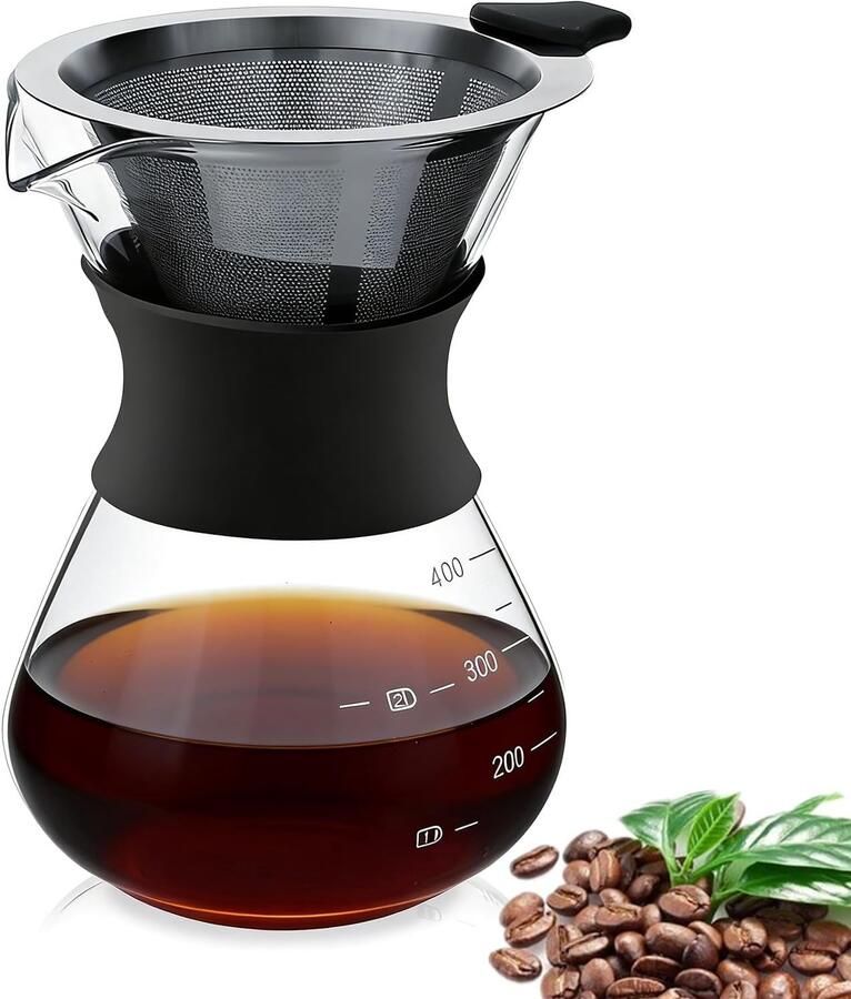 Glazen Koffiezetapparaat Doorzichtig 400 ml Borosilicaatglas met RVS Filter Voor Koffieliefhebbers