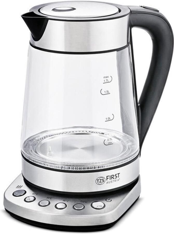 Glazen waterkoker 1 7 L met kalkfilter 2200 watt binnenverlichting snoerloos droogkookbeveiliging 360° aansluitvoet