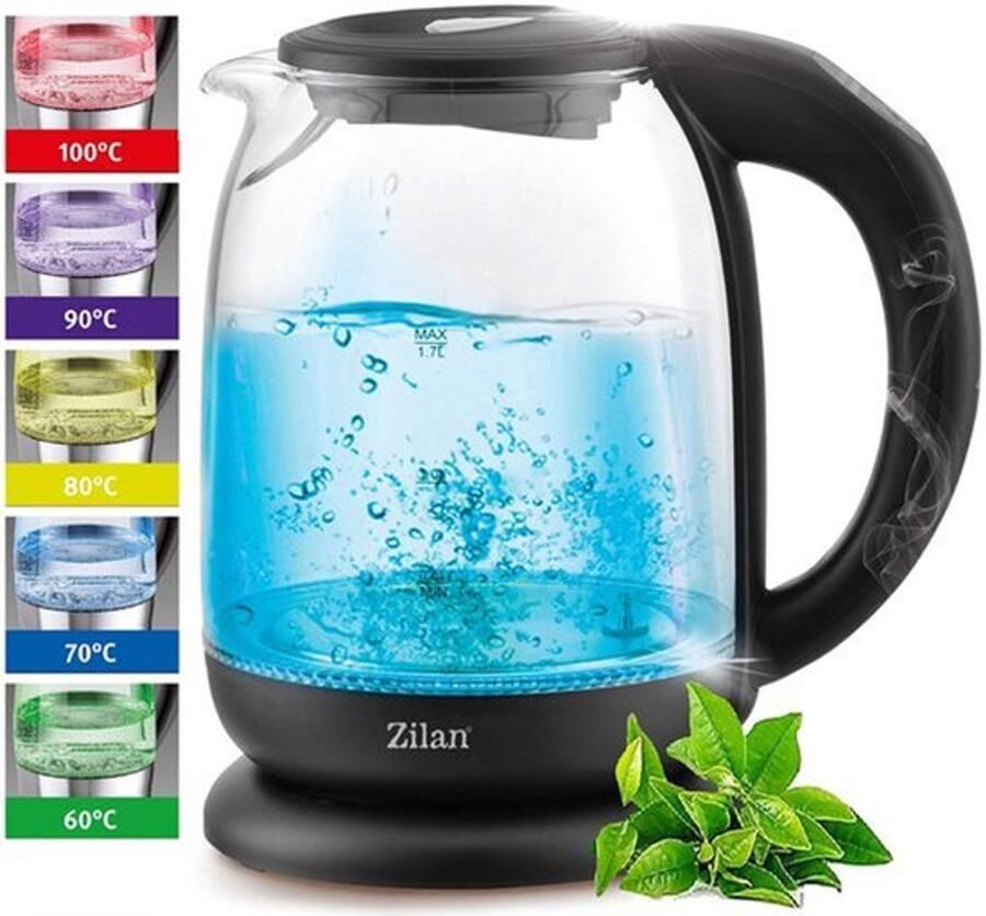 Glazen waterkoker 1 7 liter 2200 watt roestvrij staal met temperatuurkeuze 100% BPA-vrij ledverlichting in kleurverandering temperatuurinstelling (60 °C 100 °C)