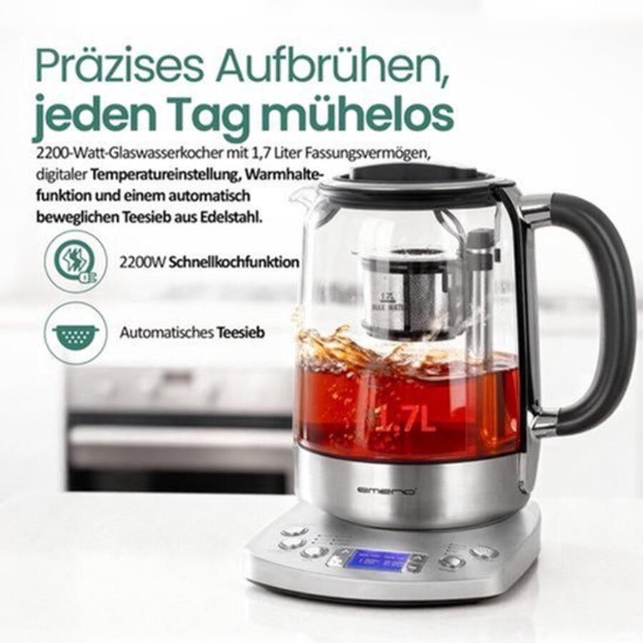 Glazen Waterkoker Volautomatische Theezeef 1 7 Liter Capaciteit 2200 Watt Vermogen Borosilicaatglas Zwart Zilver Elektrische Ketel