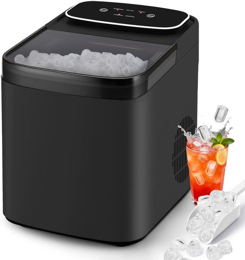 Glitzerlife Ijsblokjesmachine IJsmachine Compact Stil Snel Ijs in 6 Min Zelfreinigend 14kg 24u Capaciteit 1.3L Watertank Zwart