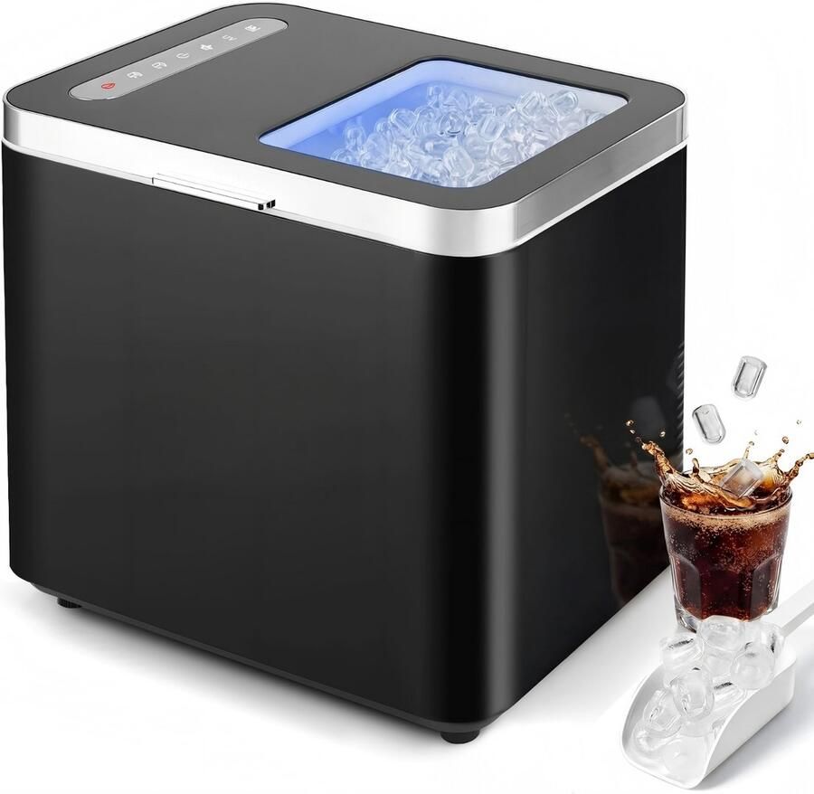 Glitzerlife Ijsblokjesmachine Zelfreinigend Compacte Mini IJsblokjesmaker Snel 6 IJsblokjes In 9 Minuten 14kg Per 24 Uur Zwart
