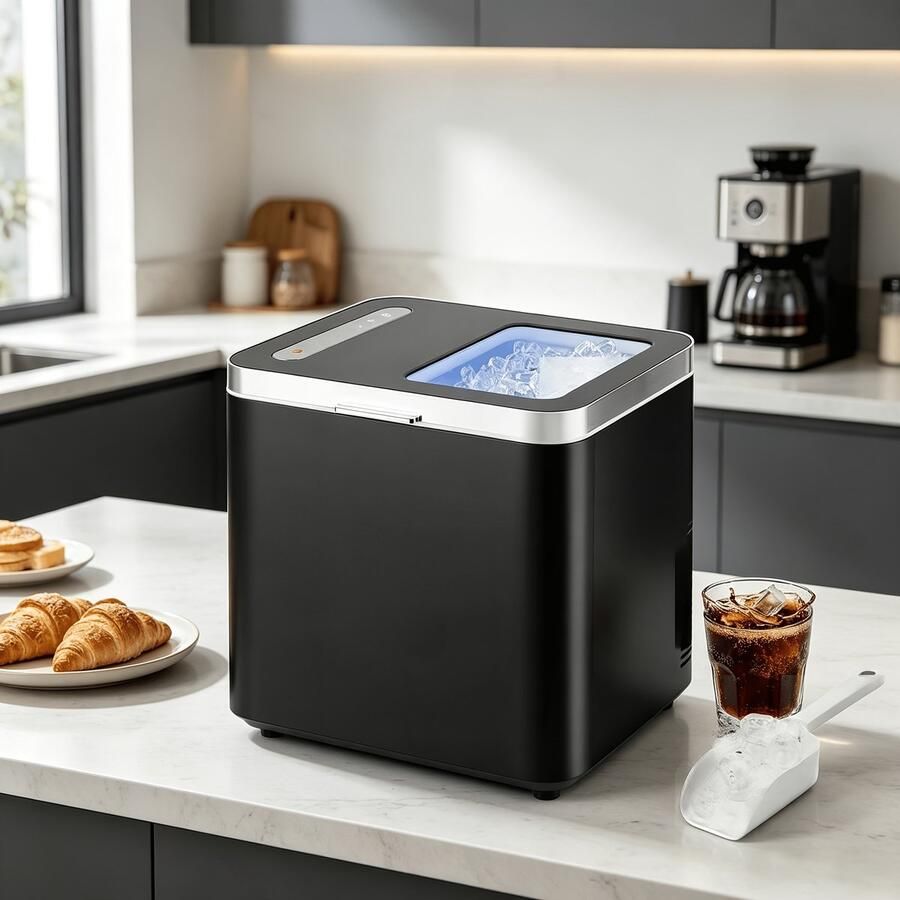 Glitzerlife Ijsblokjesmachine Zelfreinigend Compacte Mini IJsblokjesmaker Snel 6 IJsblokjes In 9 Minuten 14kg Per 24 Uur Zwart
