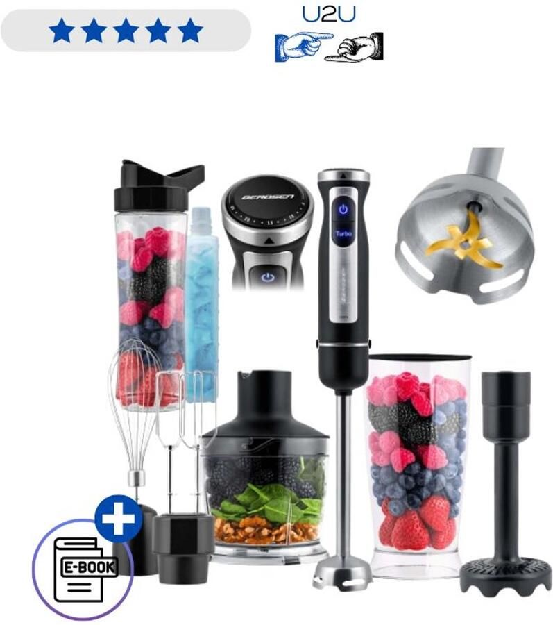 Global Income sp. z o.o Staafmixer 1500W Berdsen BD-754 Met Accessoires En Smoothie Fles Turbo Blender Set Met Ebook