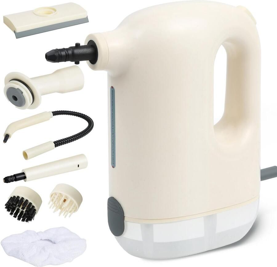 Gloovon 8 in 1 Stoomreiniger 1200 Watt Handstomer Tapijtreiniger Kledingstomer 300 ML Geschikt voor vloer bank tapijt & kookplaat Wit