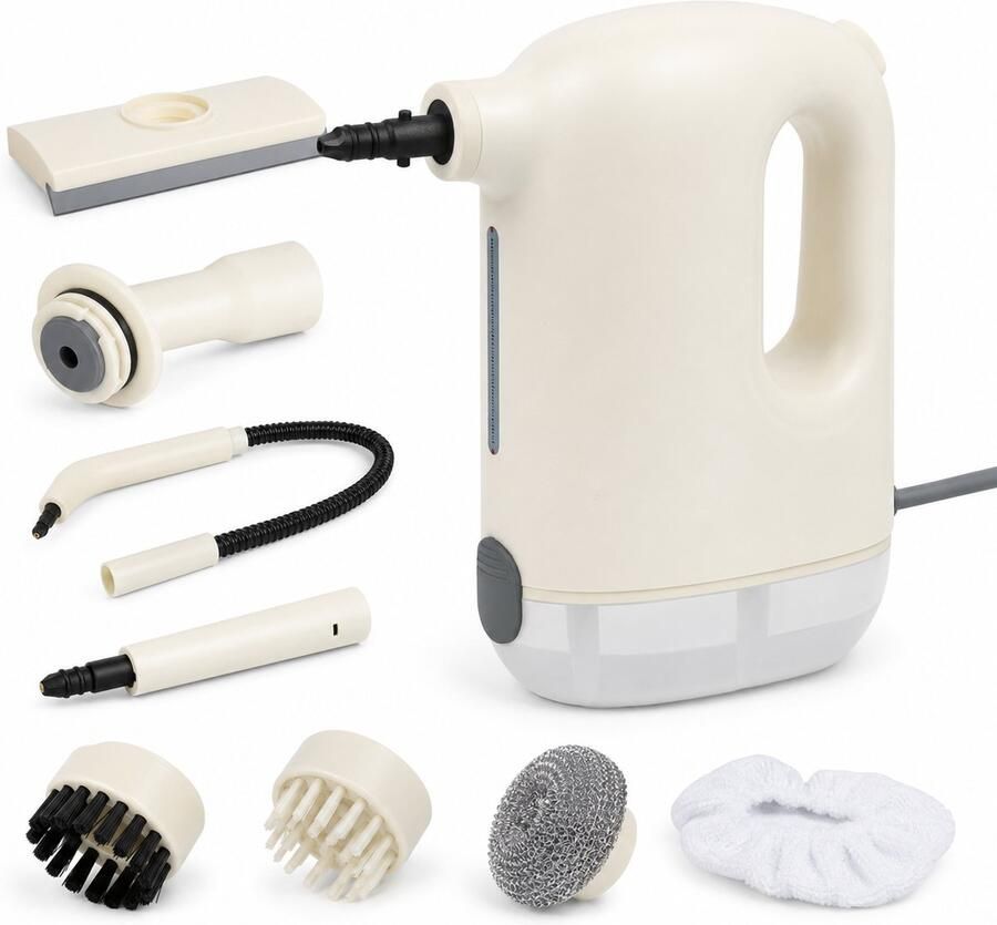 Gloovon 8 in 1 Stoomreiniger 1200 Watt Handstomer Tapijtreiniger Kledingstomer 300 ML Geschikt voor vloer bank tapijt & kookplaat Wit