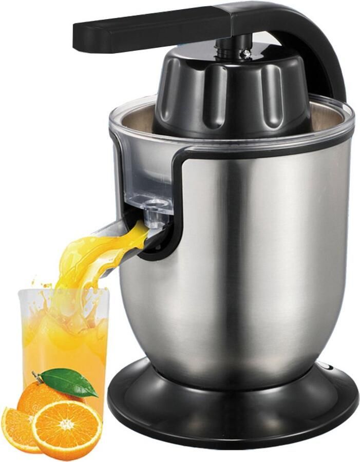 Gloovon Citruspers Elektrische Sinaasappelpers Professioneel Citroenpers Met Uitloop en Pershendel 350 Watt RVS Zilver