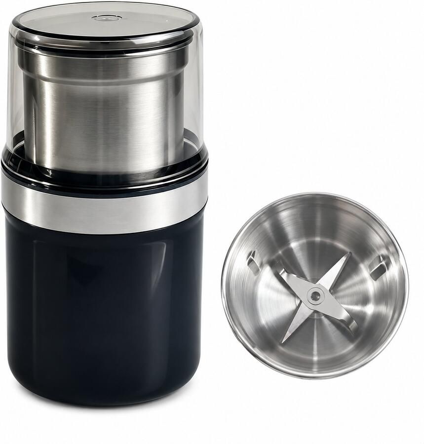 Gloovon Elektrische Koffiemolen RVS Kruismes & Maalbeker 200W Krachtige Motor 30.000 RPM Zwart