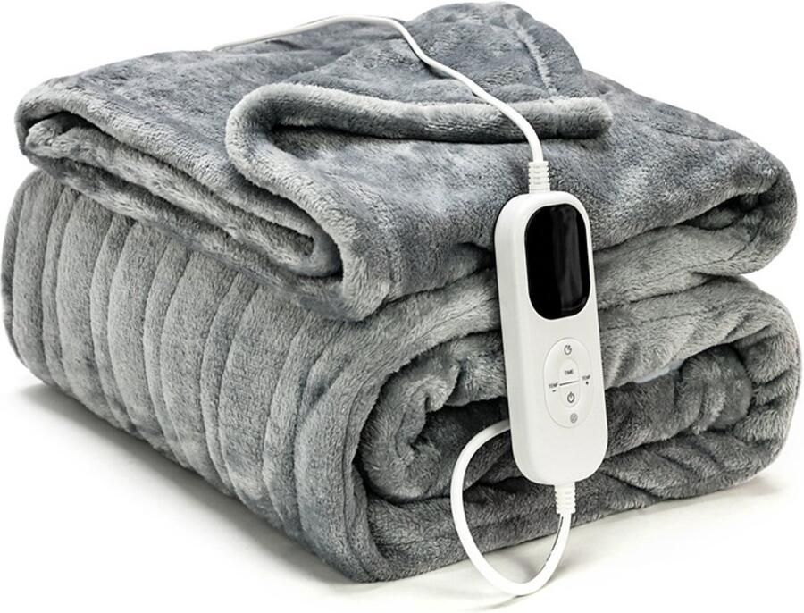 Gloovon Elektrische Warmtedeken 30 sec snel opwarmen 6 temperatuurstanden & 3 timers Wasbaar flanel 150x180 cm Grijs