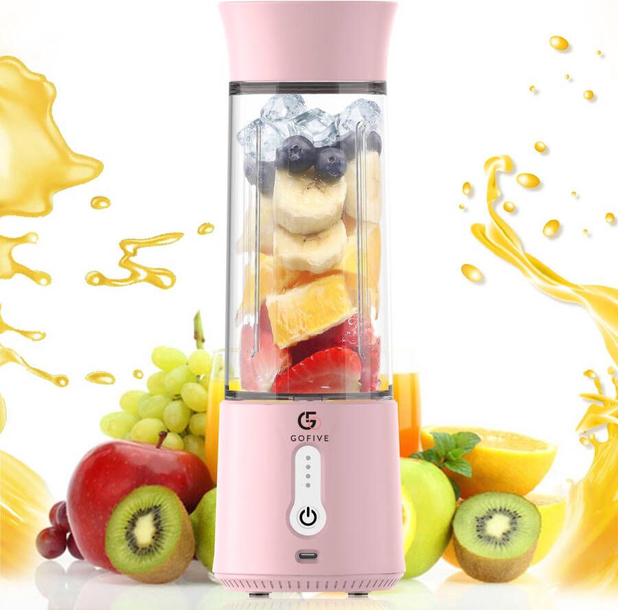 GoFive GF1 Mini Blender Licht Roze 500 ml USB-C Oplaadbaar