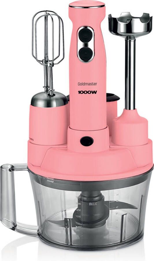 GoldMaster ELENA MAX GM 7239P Staafmixer RVS Keukenmachine Keukenrobot Blender Smoothie Pink Roze