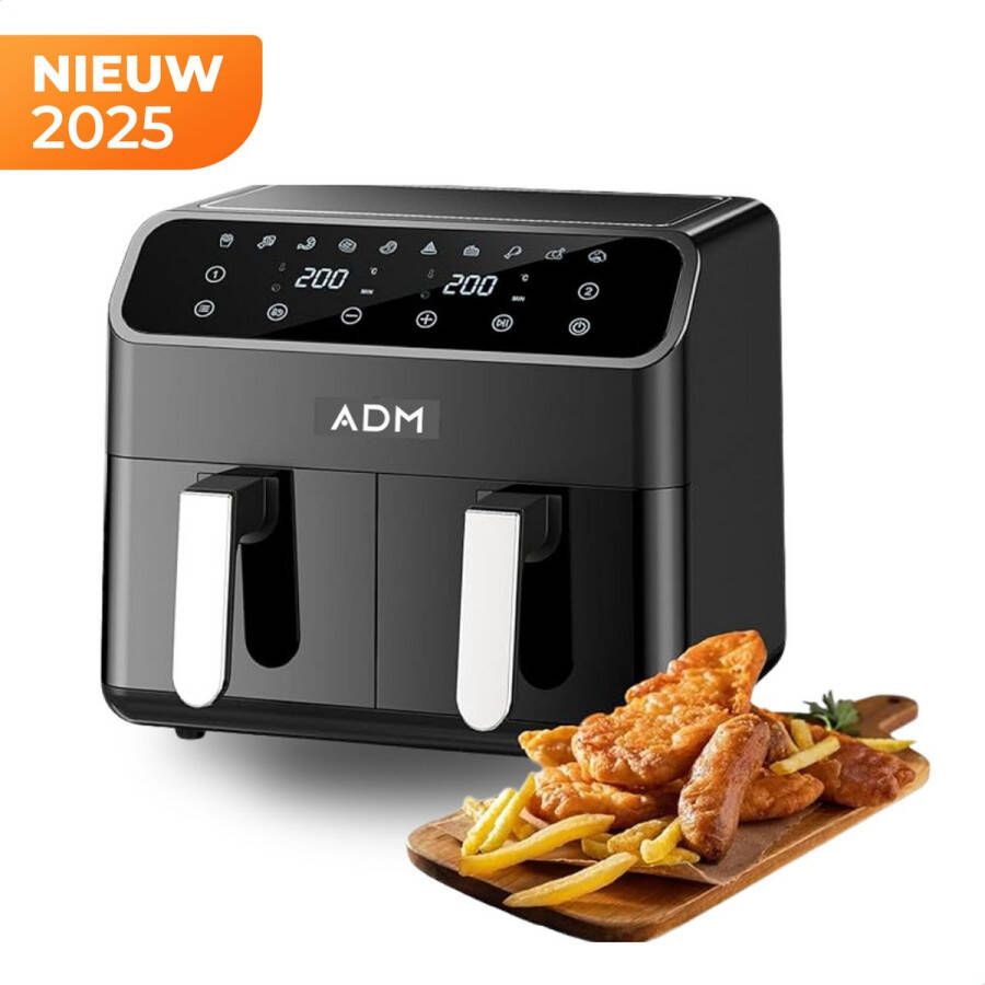Golermo Dubbele Airfryer – 2 Mandjes – Totaal 8L – Slimme Heteluchtfriteuse met Touchscreen – Minder Vet Meer Smaak – Voor het Hele Gezin