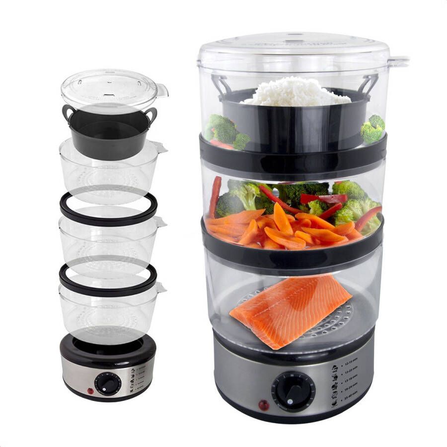 Golermo Elektrische Stoomkoker 7.5L – 3 Lagen – Timerfunctie – Gezond & Snel Koken – BPA-vrij – 400W