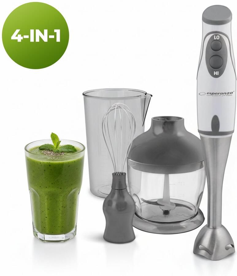 Golermo 5-in-1 Staafmixer 1000W – Handblender met Hakmolen Garde Melkschuimer & Maatbeker – 12 Snelheden + Turbo