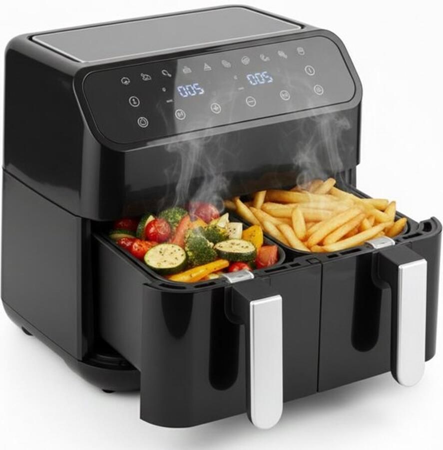 Golermo Dubbele Airfryer XXL – 11L (2×5 5L) – Dual Zone met SYNC – 2950W – PFAS-vrij – Vaatwasserbestendig