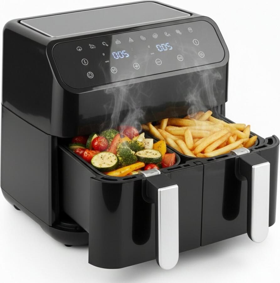 Golermo Dubbele Airfryer XXL – 2 Mandjes – Totaal 8L – Slimme Heteluchtfriteuse met Touchscreen – Minder Vet Meer Smaak – Voor het Hele Gezin