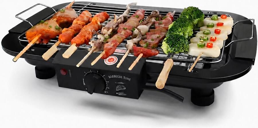 Golermo Elektrische grill – 2000W Tafelgrill met Thermostaat & Uitneembare Onderdelen – Draagbaar voor Buiten Balkon & Tuin – Zwart