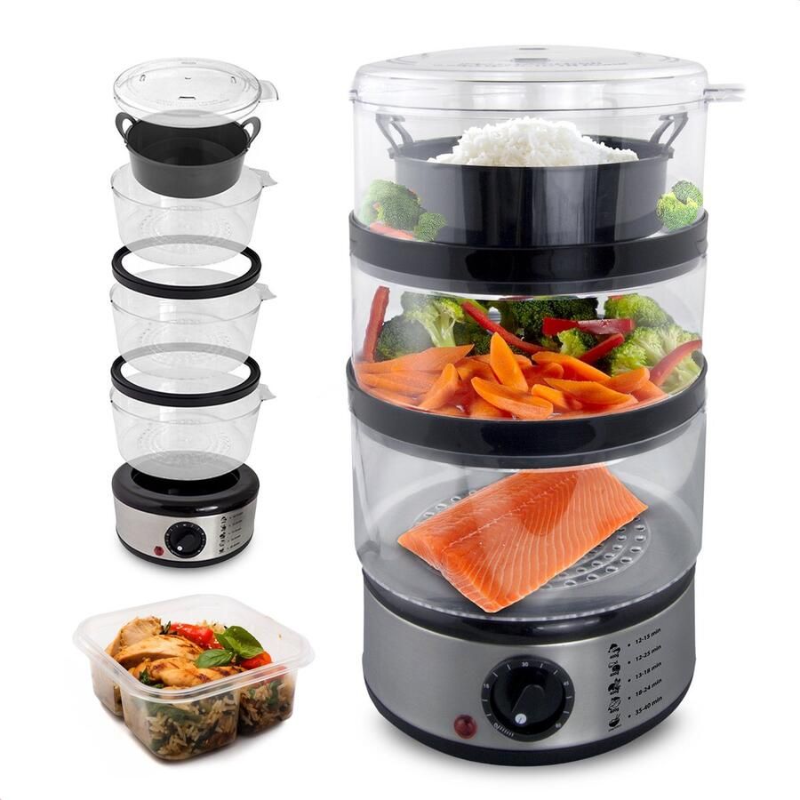 Golermo Elektrische Stoomkoker 7.5L – 3 Lagen – Timerfunctie – Gezond & Snel Koken – BPA-vrij – 400W