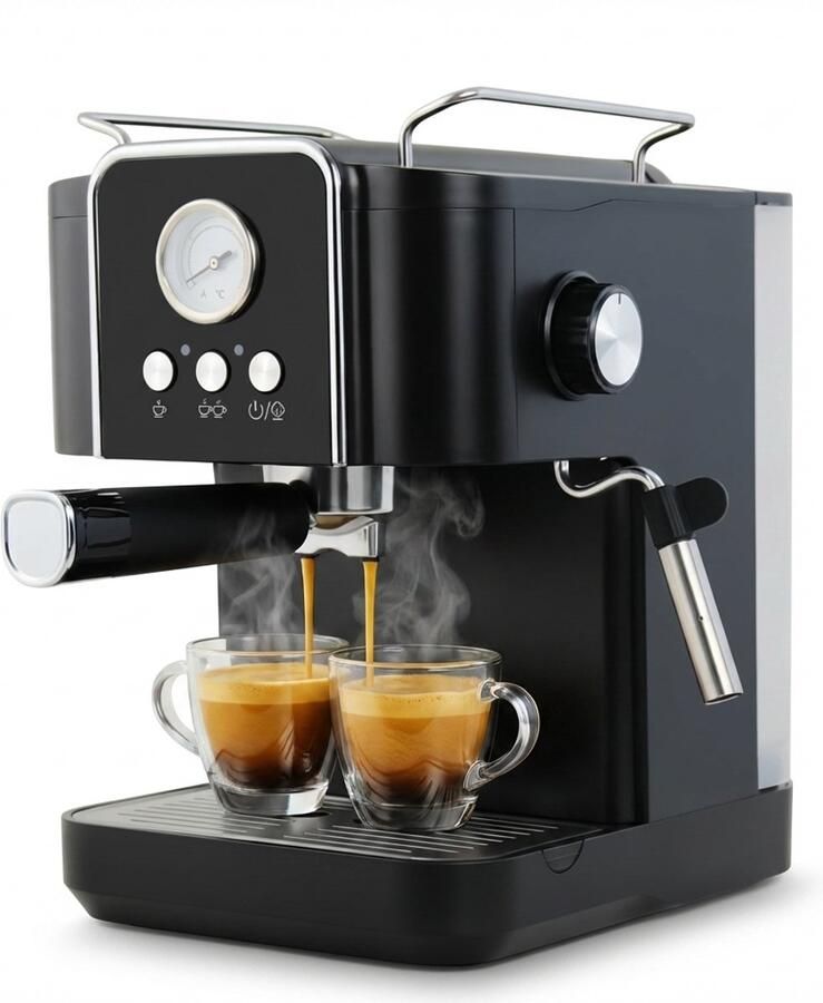 Golermo Espressomachine Excalsa Pistonmachine 20 Bar Espressomachine met Melkopschuimer Warmhoudplaat Temperatuurmeter 1 8L Watertank RVS