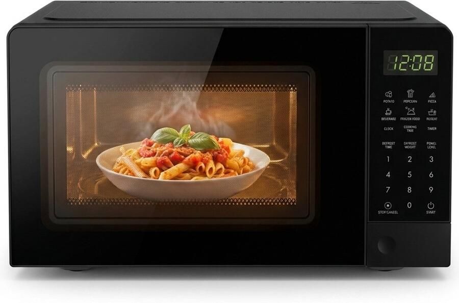 Golermo Magnetron 20L Solo Magnetron 1100W Zwart 6 Automatische Programma's Ontdooifunctie Kinderbeveiliging LED Display Draaiplateau