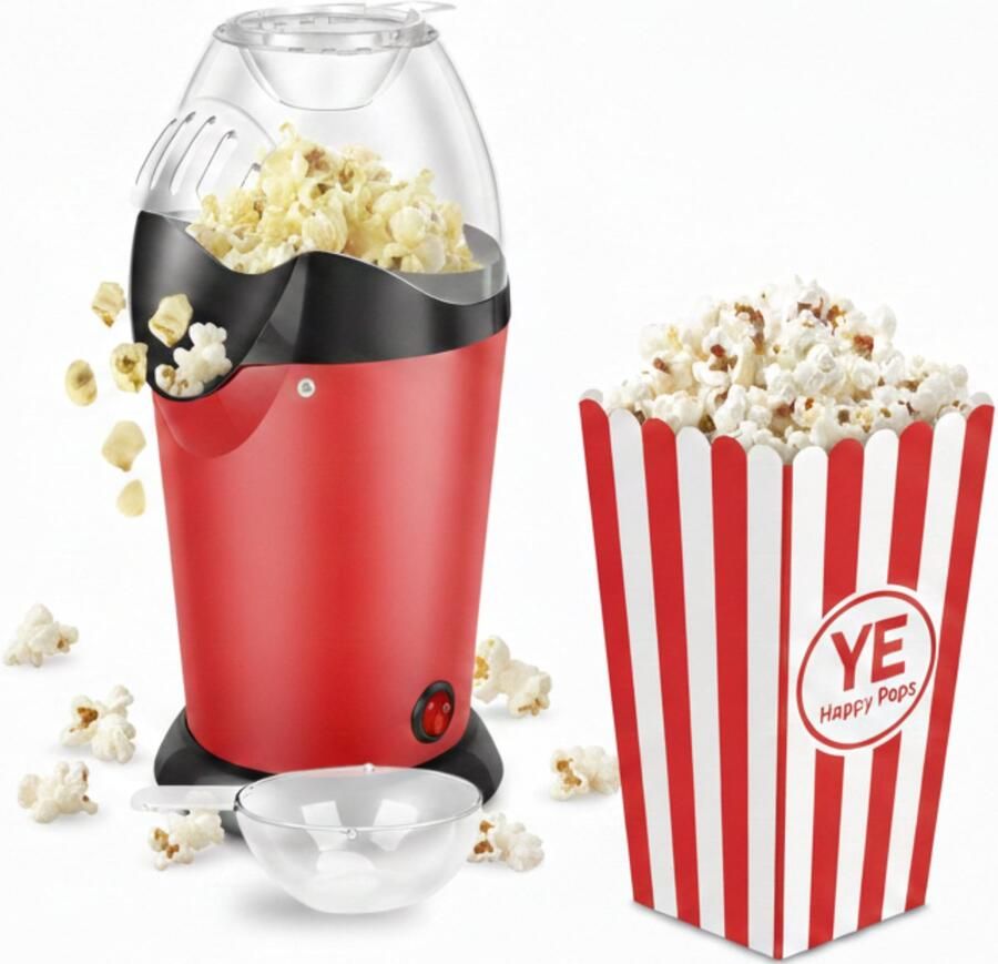 Golermo Popcornmachine – Popcornmaker – Klaar in 2 minuten zonder olie 1200W Met navulopening
