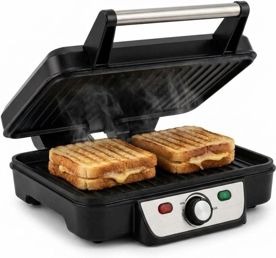 Golermo Tosti Apparaat 2000W Tosti IJzer en Contactgrill Panini Grill Uitklapbaar 180° Antiaanbaklaag Instelbare Temperatuur