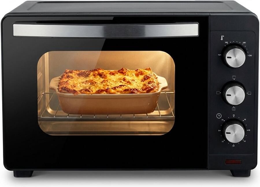 Golermo Vrijstaande Oven 20 Liter 1280W Heteluchtoven Instelbare Temperatuur 100-230°C Timer 60 min Dubbel Glas