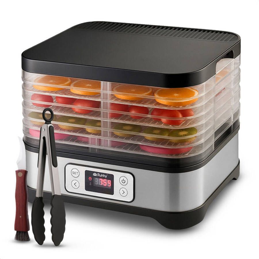 Golermo Voedseldroger – 400W Droogautomaat met 5 Lagen (10L) – RVS Droogmachine met LCD Display 24u Timer & Temperatuurregeling (35–70°C) – Inclusief Accessoires