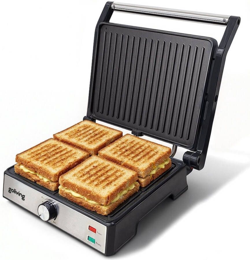Goliving Tosti Apparaat XL Contactgrill Tosti Ijzer 29 x 23 cm Panini Grill Compact Instelbare temperatuur Zwart