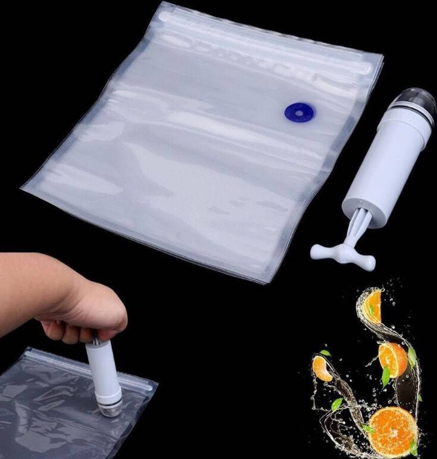GoodBuystore vacuumpomp met 5 opbergzakken-voeding-herbruikbare zakken-hitte bestendig-vacuum handpomp-voedsel bewaren