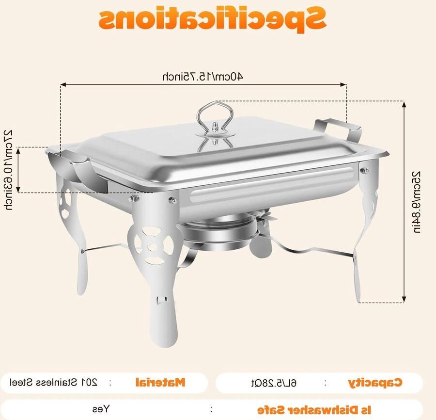 Goodivery Allecto Komfoor Alcoholbrander Buffetserver 6 Liter Catering Voedselverwarmer Bruiloftsfeestbanket Roestvrijstalen