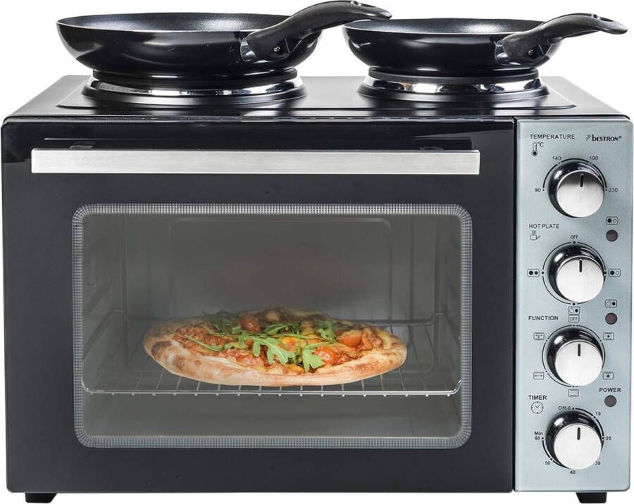 Goodivery Mini Oven Mini Oventje Mini Oven Vrijstaand met Kookplaten 36x41x36cm Zwart