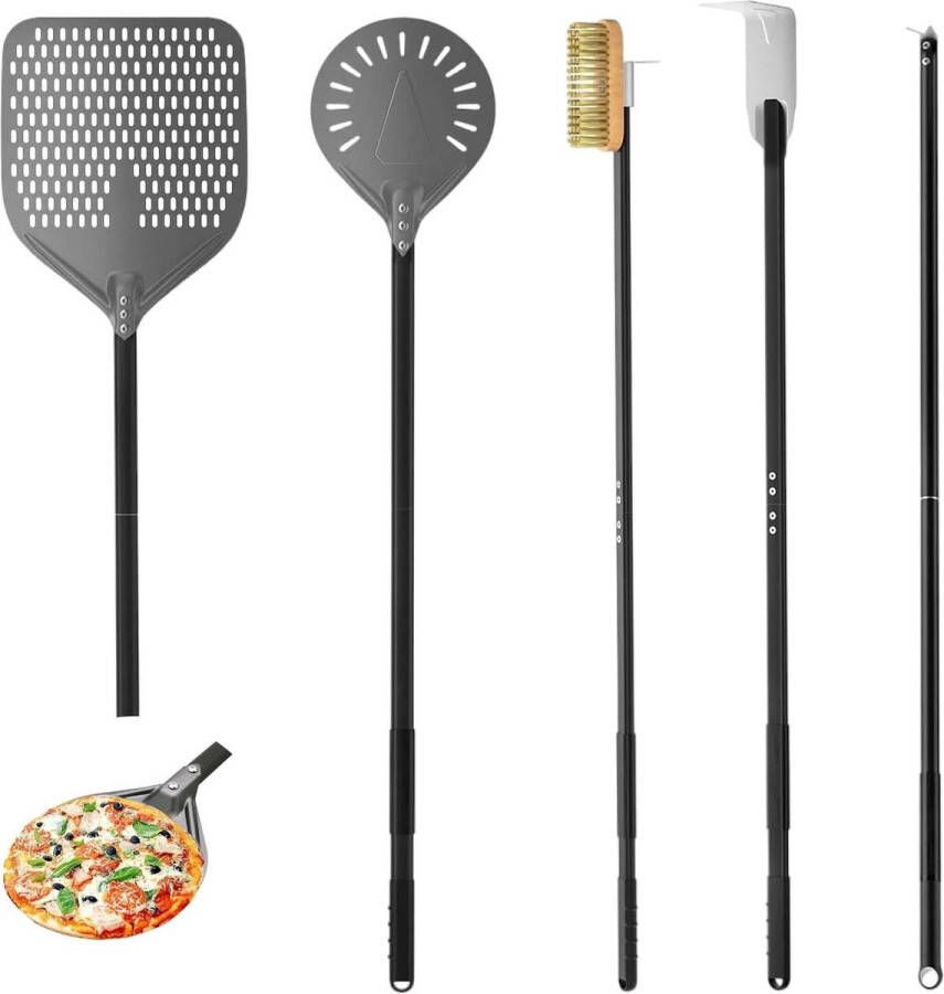 Goodivery Professionele Pizzaschep Set van 4 Stuks met Geperforeerd Ontwerp en Silicone Handvat