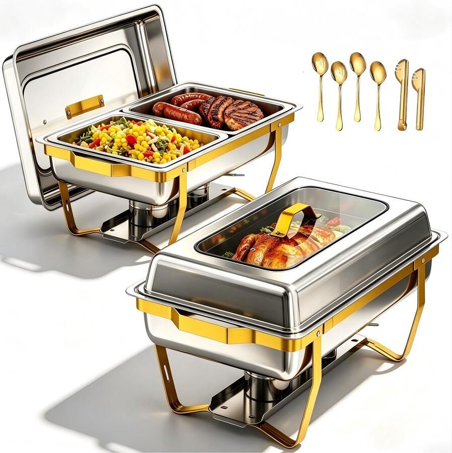 Gouden Buffet Server Set met Doorzichtig Venster en Inklapbaar Statief