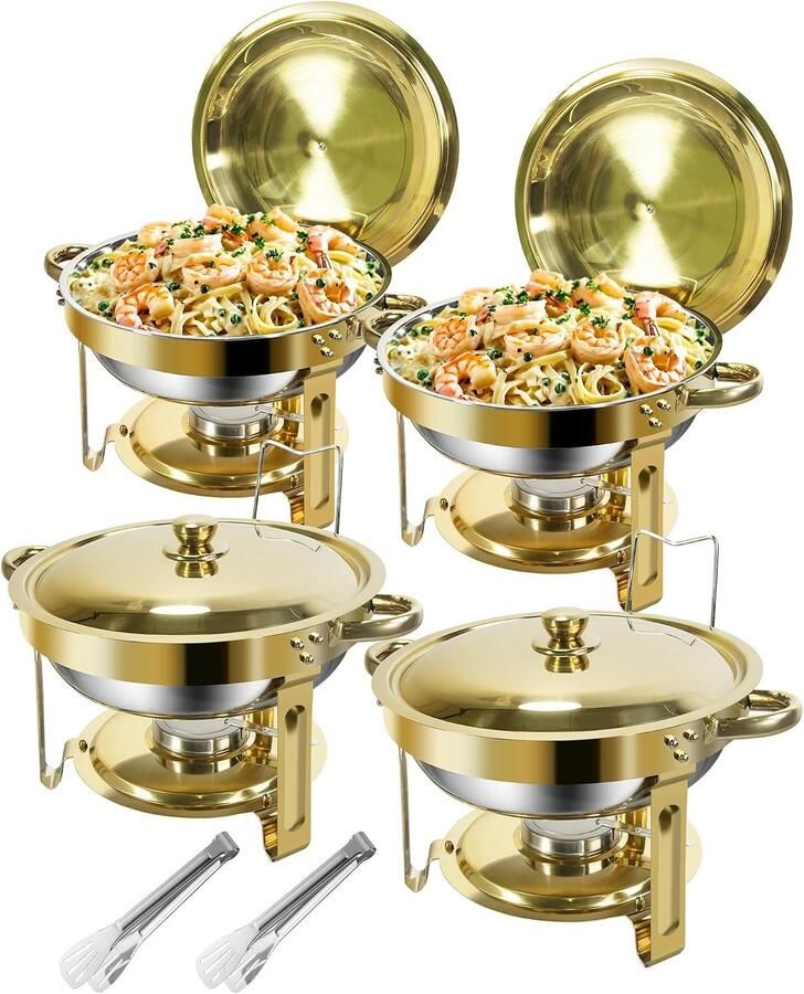 Gouden Chafing Dish Buffet Set Goud 5L RVS Warmhoudbakken met Elegante Afwerking Voor Catering en Feesten