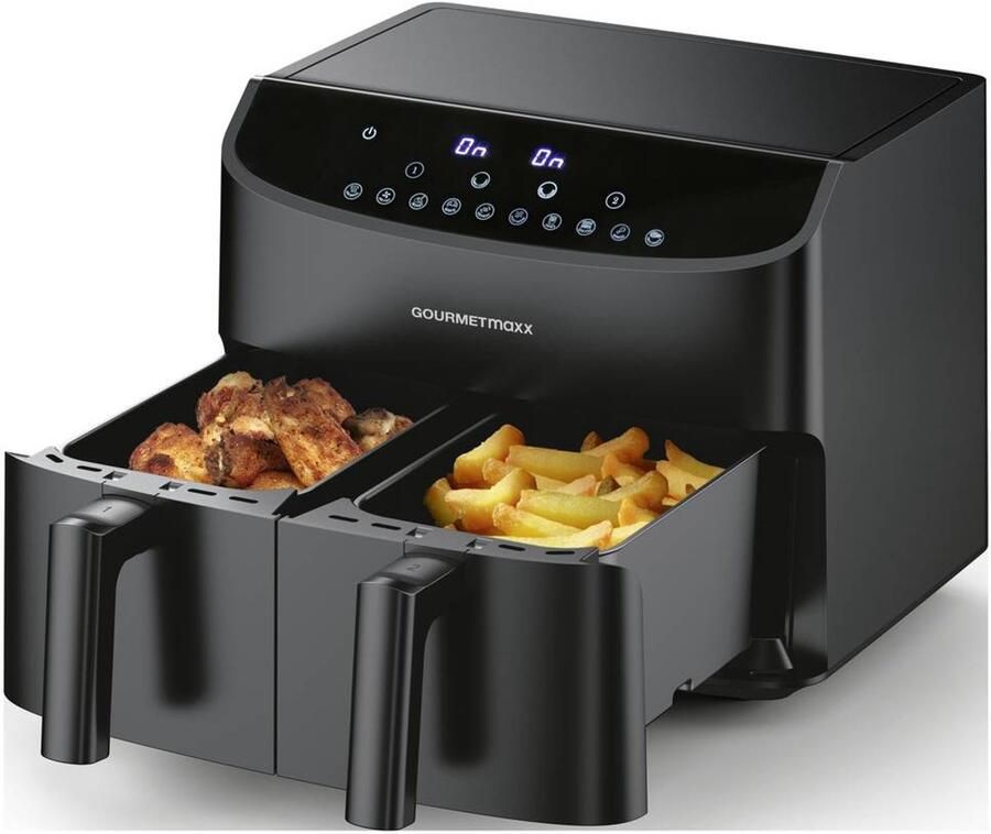 Gourmet Maxx GOURMETmaxx Airfryer met Dubbele Kamer 2x3 5 L Zwart met Touchdisplay en Timer Energiezuinig Frituren 10 Programma s 2400 W