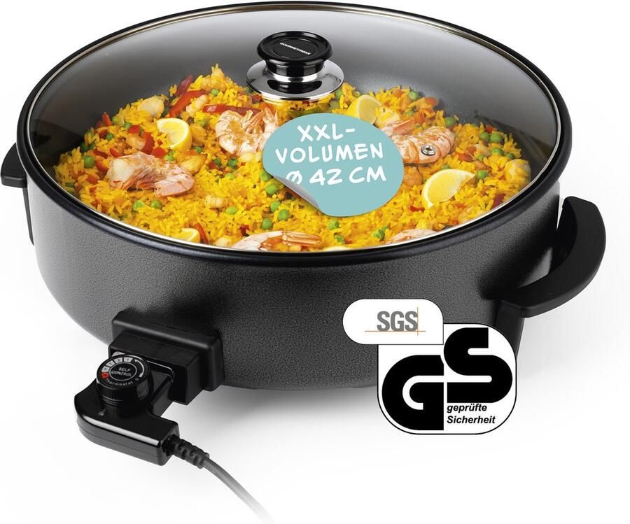 Gourmet Maxx GOURMETmaxx Elektrische Pizzapan – 42 cm 1500 W Thermostaat Glasdeksel & Anti-aanbaklaag Ideaal voor Feestjes