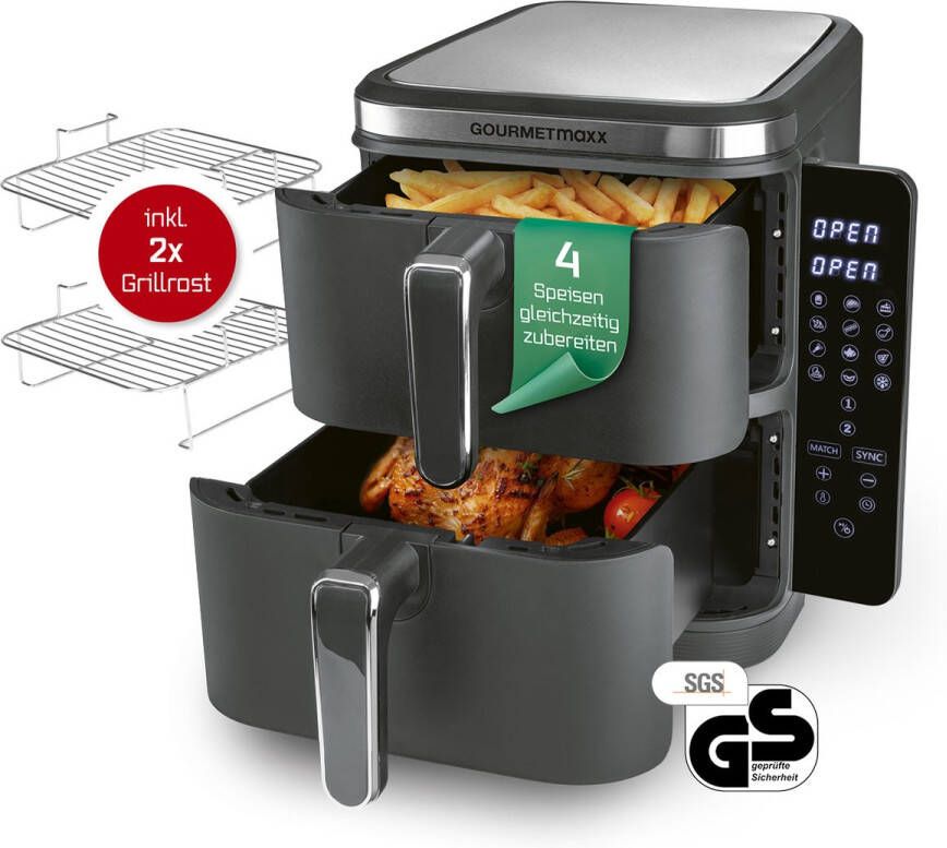 Gourmet Maxx GOURMETmaxx FryUp Verticale heteluchtfriteuse met dubbele kamer verticale airfryer inklapbaar touchscreen 32% ruimtebesparend inhoud 10 liter heteluchtfriteuse 2 kamers