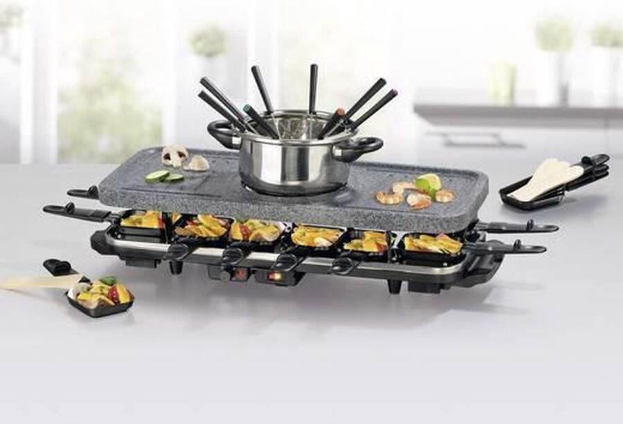 Gourmetmaxx raclette en fondue combi XXL elektrische raclette grill fondue voor 12 personen keramische antiaanbaklaag & stenen plaat - Foto 2